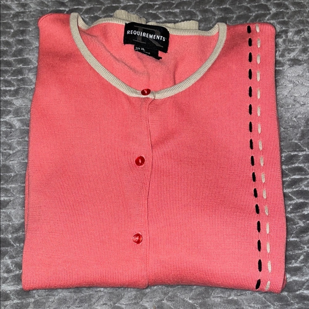 Requirements Button Down Lightweight Tan and‎ Coral Sweater. Size XL.